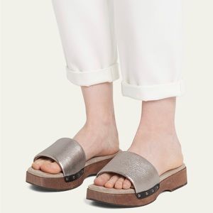 Brunello Cucinelli Metallic Leather And Suede Sandals Size 7.5